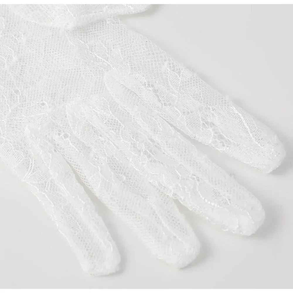 Women's Lvory 08 Floral Short Length Lace Tulle Mesh Wrist Wedding Party Gloves